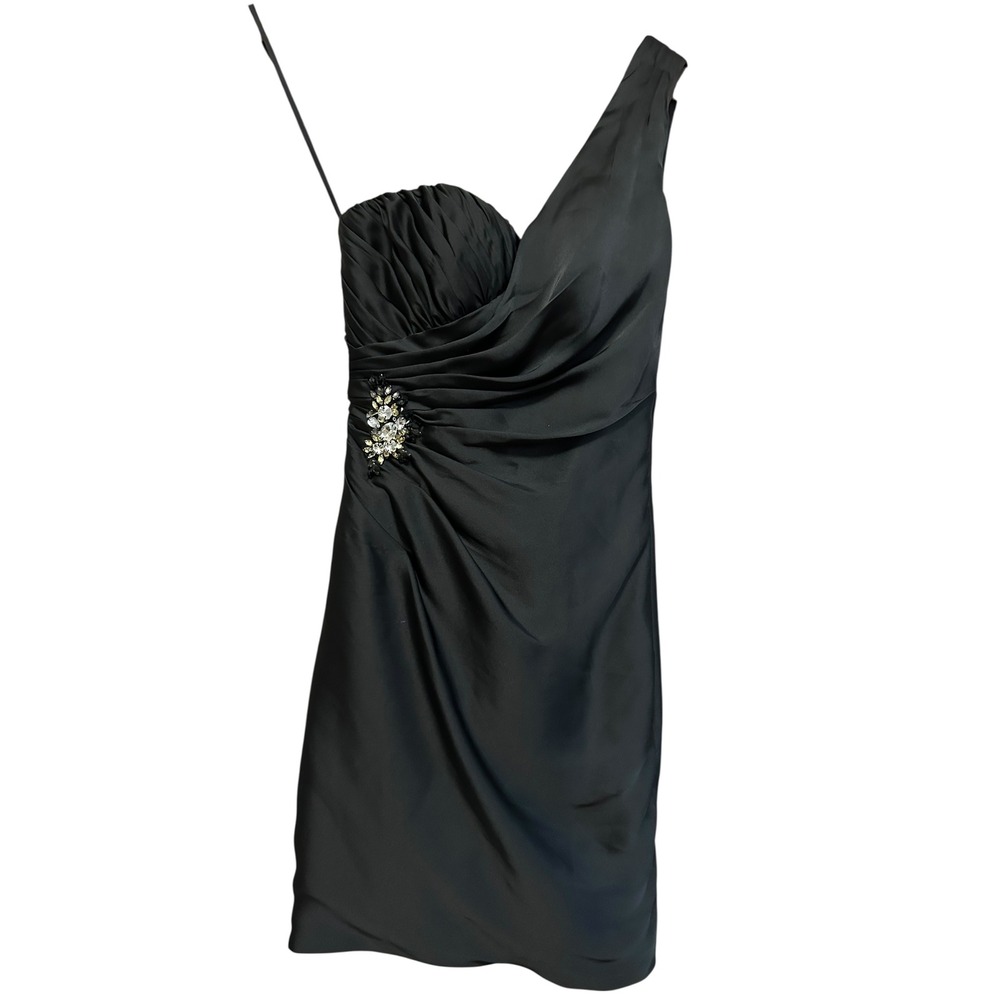 Angelina Faccenda Black One Shoulder Dress Embellished Cocktail Party